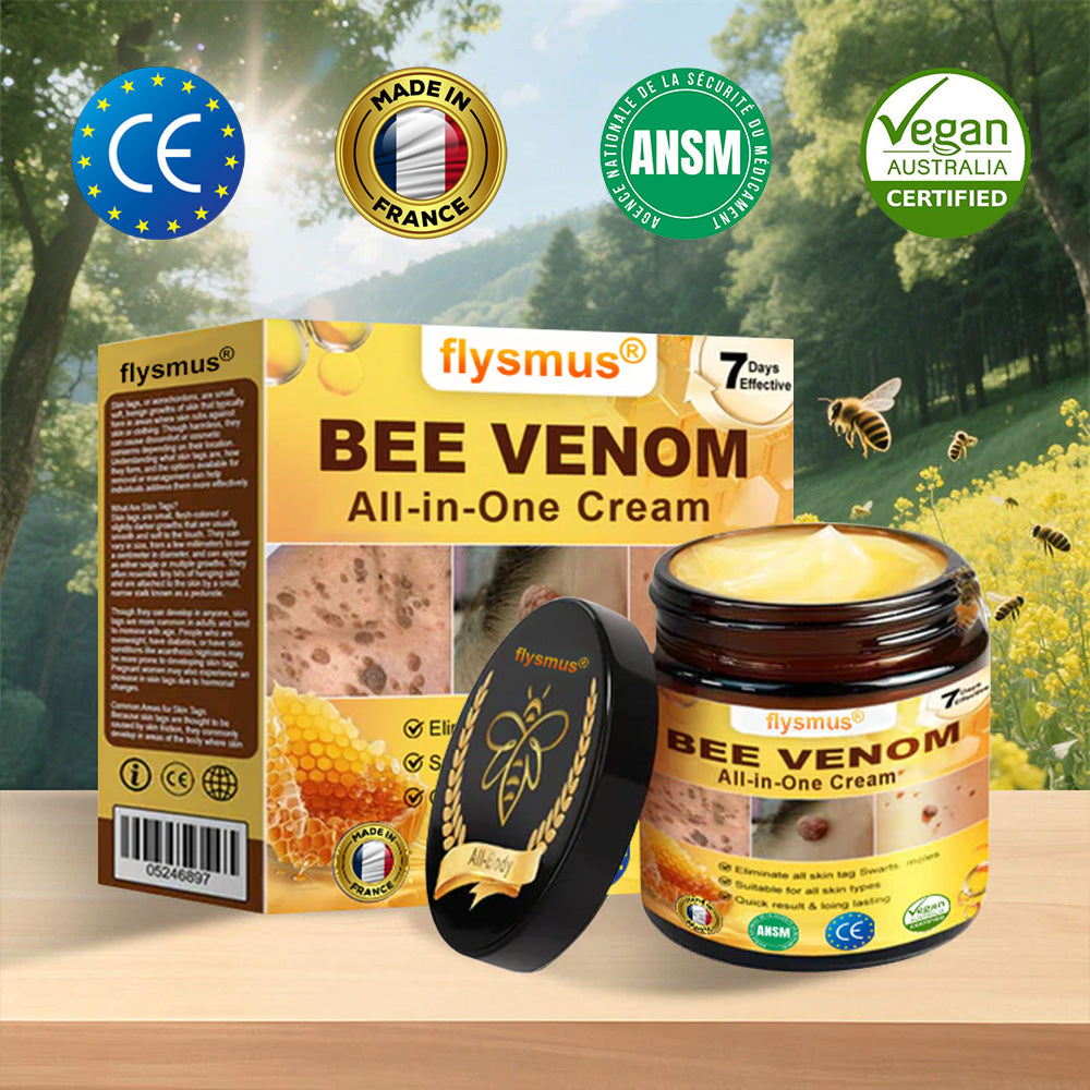 đšââïžflysmusÂź CrĂšme au Venin dâAbeille â Dermatologiquement testĂ©e et recommandĂ©e par des dermatologues, traitement efficace des verrues, nodules et cicatrices.