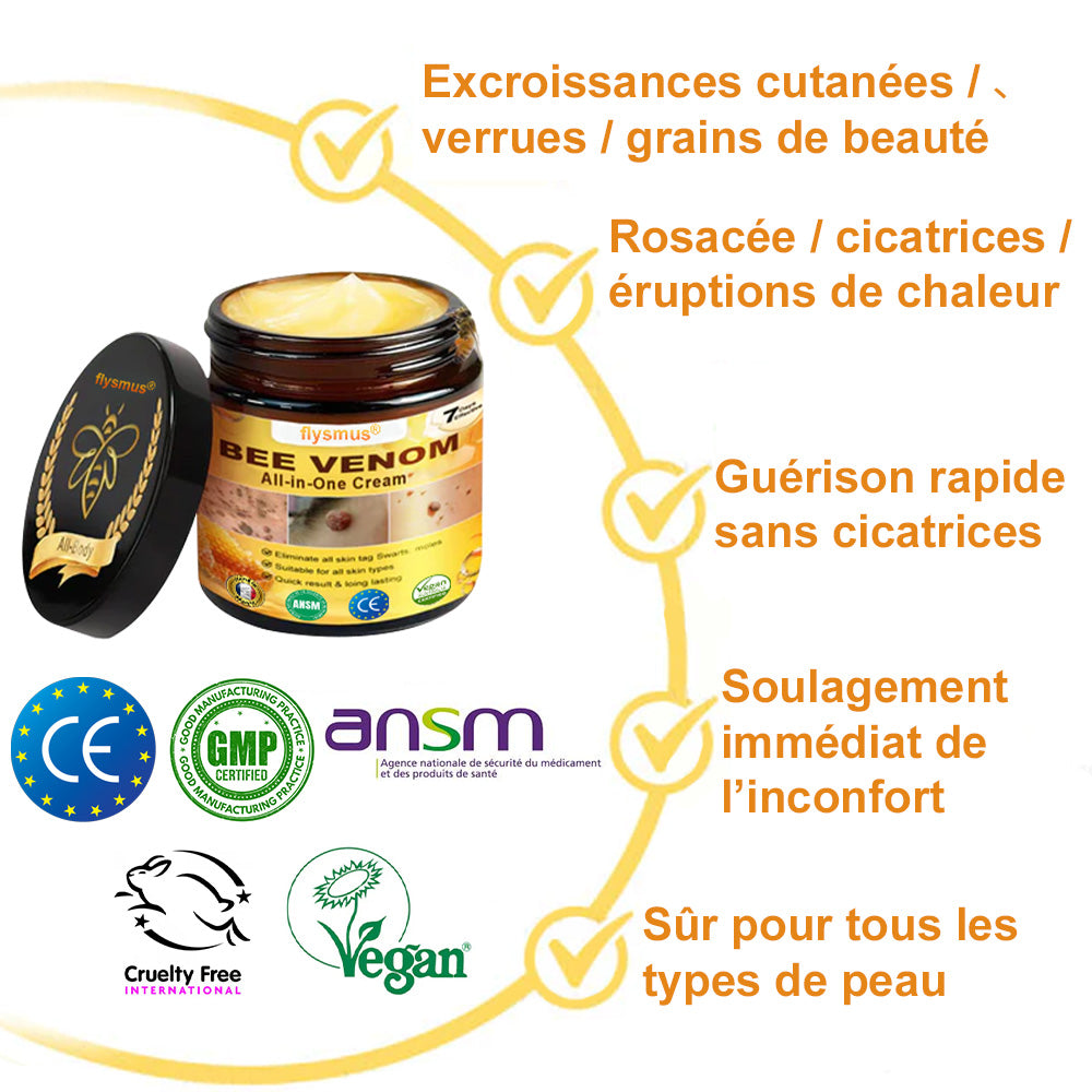 ✅flysmus® Crème au Venin d’Abeille – Dermatologiquement testée et recommandée par des dermatologues, traitement efficace des verrues, nodules et cicatrices.