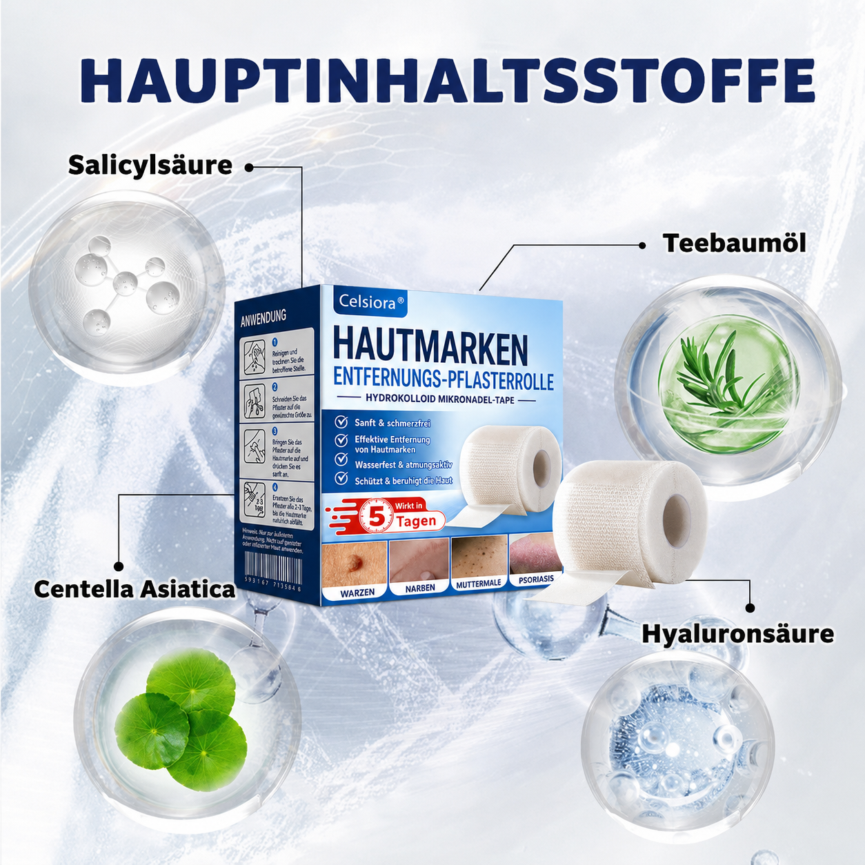🫧🌟Celsiora® Multi-Functional Microneedle Hydrocolloid Patch Roll | Unterstützt die Pflege von Hautanhängseln, Warzen & hartnäckigen Hautunreinheiten